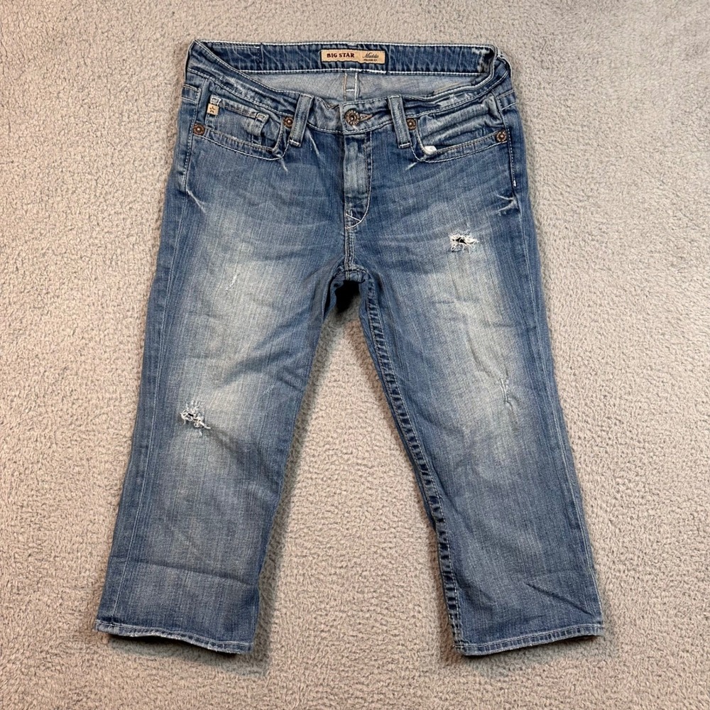 Big Star Women’s High Rise Distressed Crop Jeans - Light Blue Wash